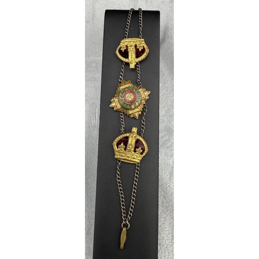 Vintage British Officers Badge Bracelet Enamel Crown‎ Gold Tone 6.75"